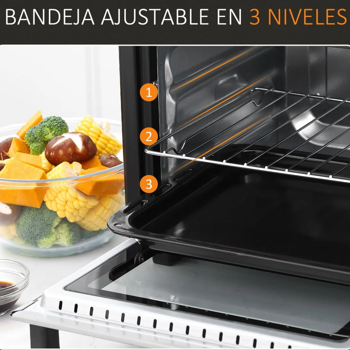 Horno eléctrico de sobremesa Homcom Casiopea 1400W portátil 16L plata 28,1x32x44 cm