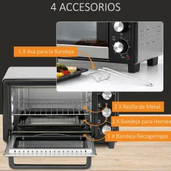 Horno eléctrico de sobremesa Homcom Casiopea 1400W portátil 16L plata 28,1x32x44 cm