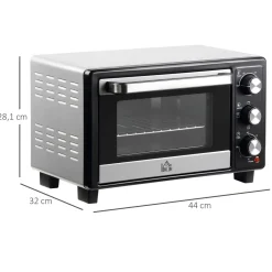 Horno eléctrico de sobremesa Homcom Casiopea 1400W portátil 16L plata 28,1x32x44 cm