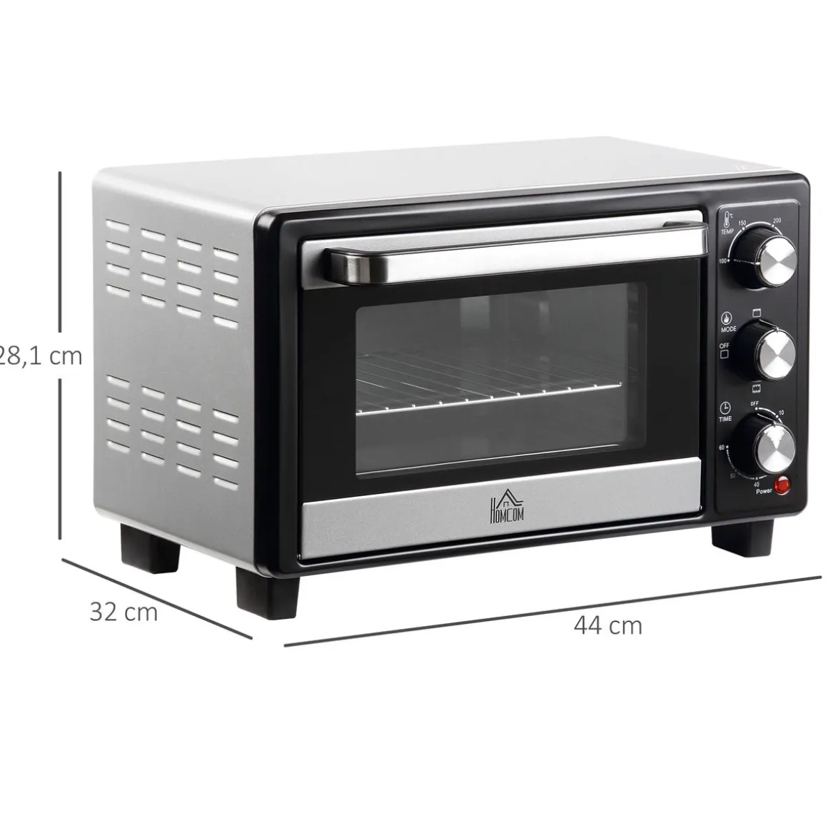 Horno eléctrico de sobremesa Homcom Casiopea 1400W portátil 16L plata 28,1x32x44 cm