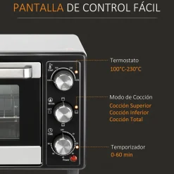 Horno eléctrico de sobremesa Homcom Casiopea 1400W portátil 16L plata 28,1x32x44 cm