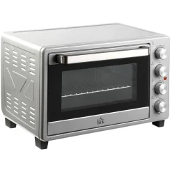 Horno eléctrico de sobremesa Andrómeda Homcom 1600W 3 modos de cocción 32L plata 33,5x38,1x52 cm