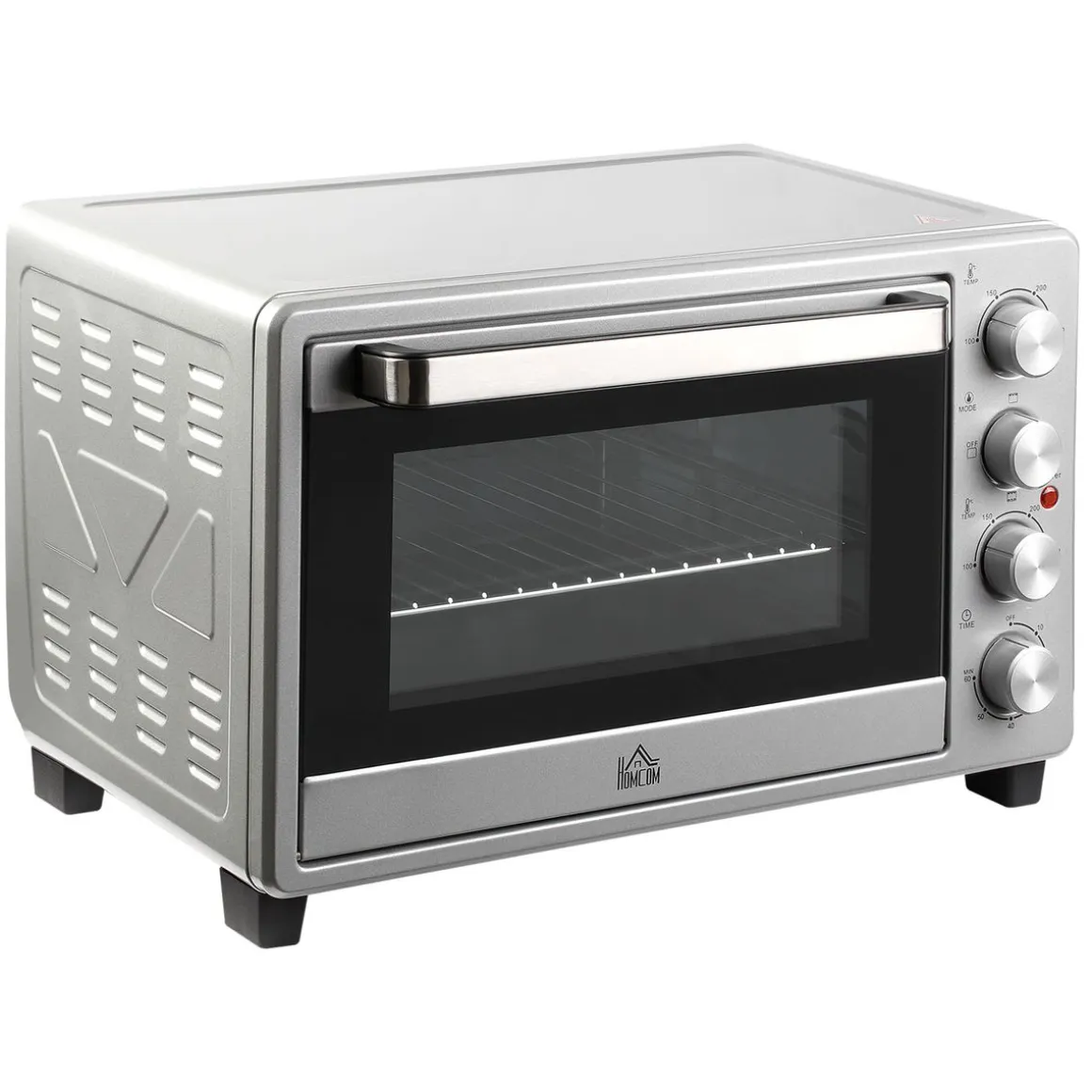Horno eléctrico de sobremesa Andrómeda Homcom 1600W 3 modos de cocción 32L plata 33,5x38,1x52 cm