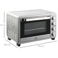 Horno eléctrico de sobremesa Andrómeda Homcom 1600W 3 modos de cocción 32L plata 33,5x38,1x52 cm