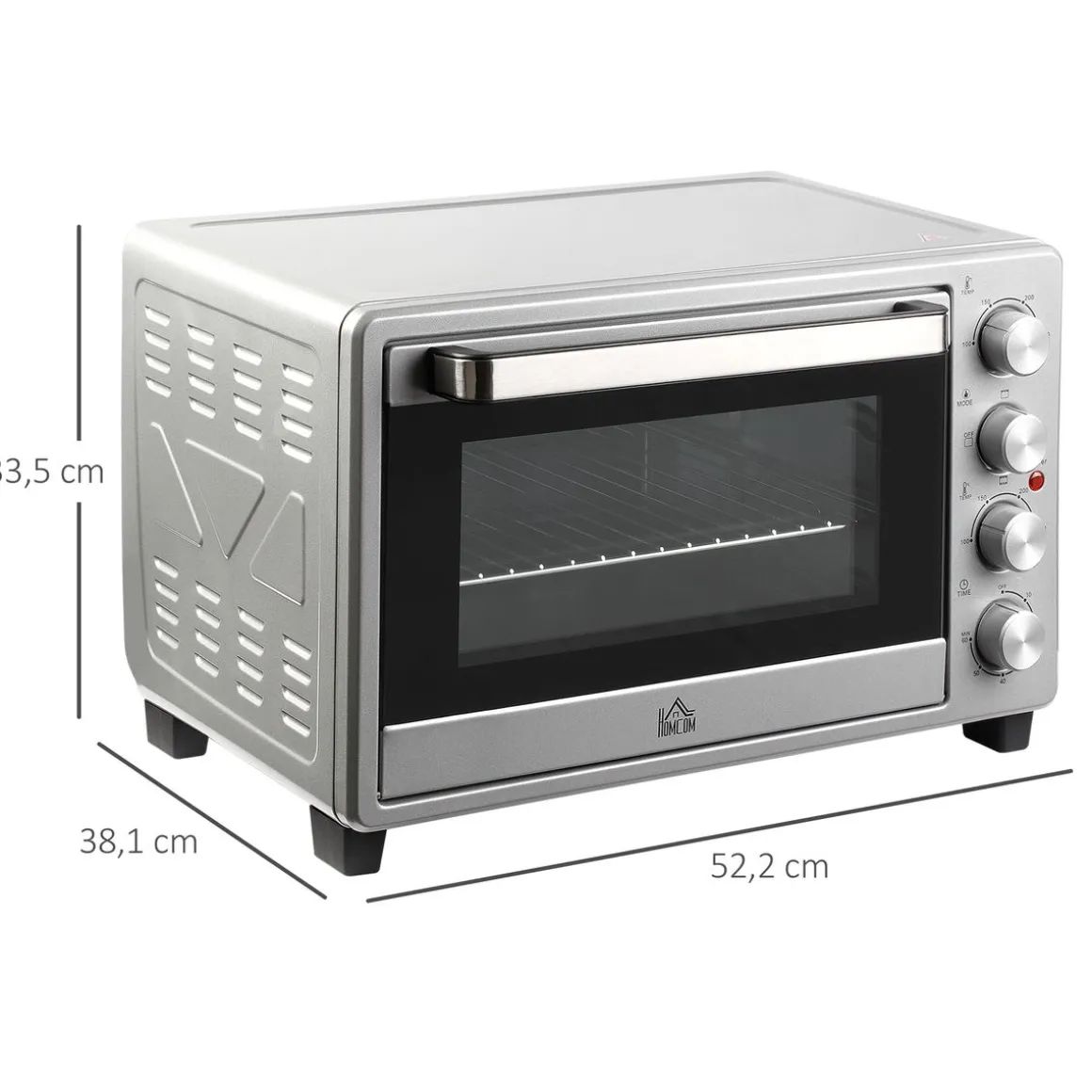 Horno eléctrico de sobremesa Andrómeda Homcom 1600W 3 modos de cocción 32L plata 33,5x38,1x52 cm