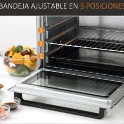Horno eléctrico de sobremesa Andrómeda Homcom 1600W 3 modos de cocción 32L plata 33,5x38,1x52 cm