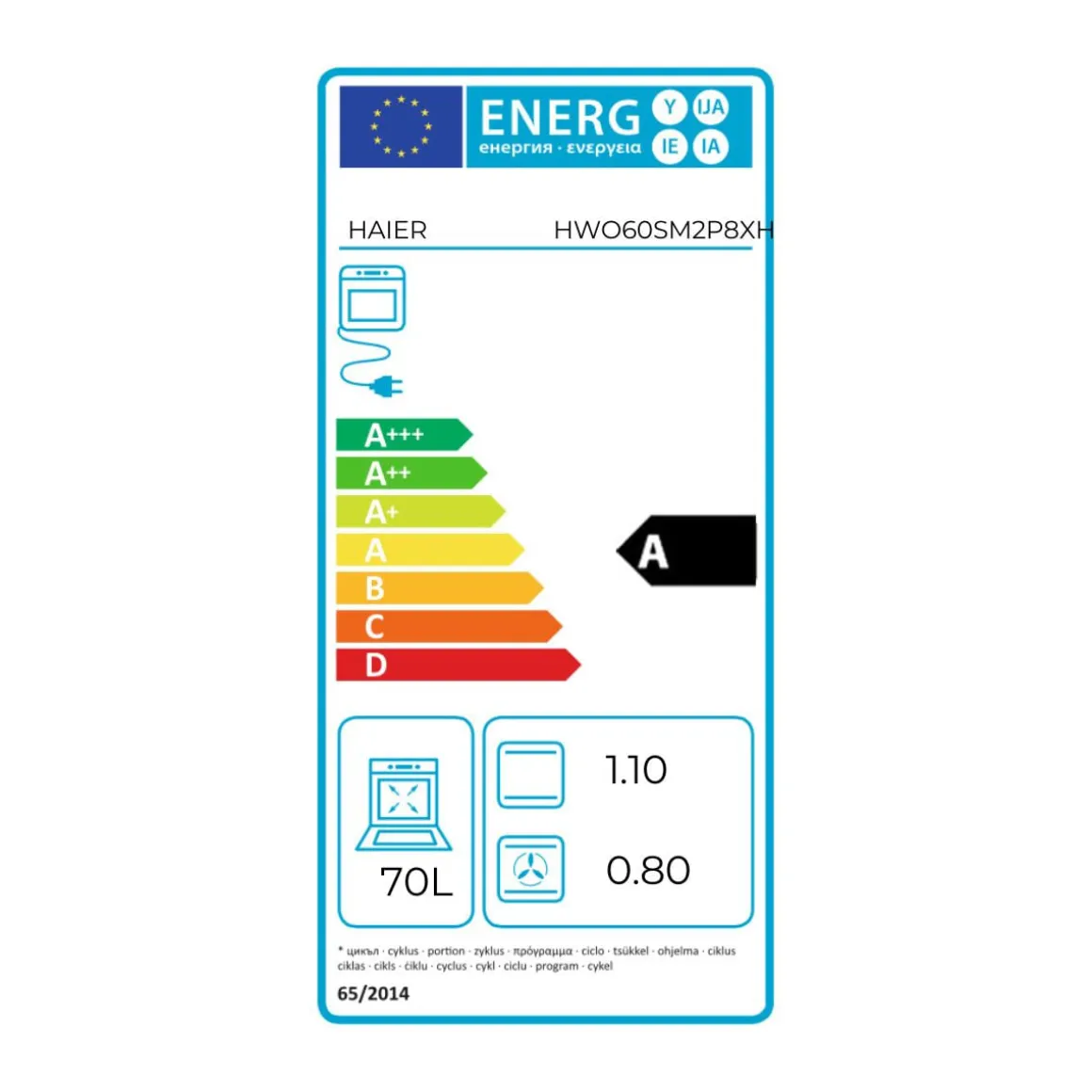 Horno Haier HWO60SM2P8XH 70L pirolítico A inox 59,5 cm