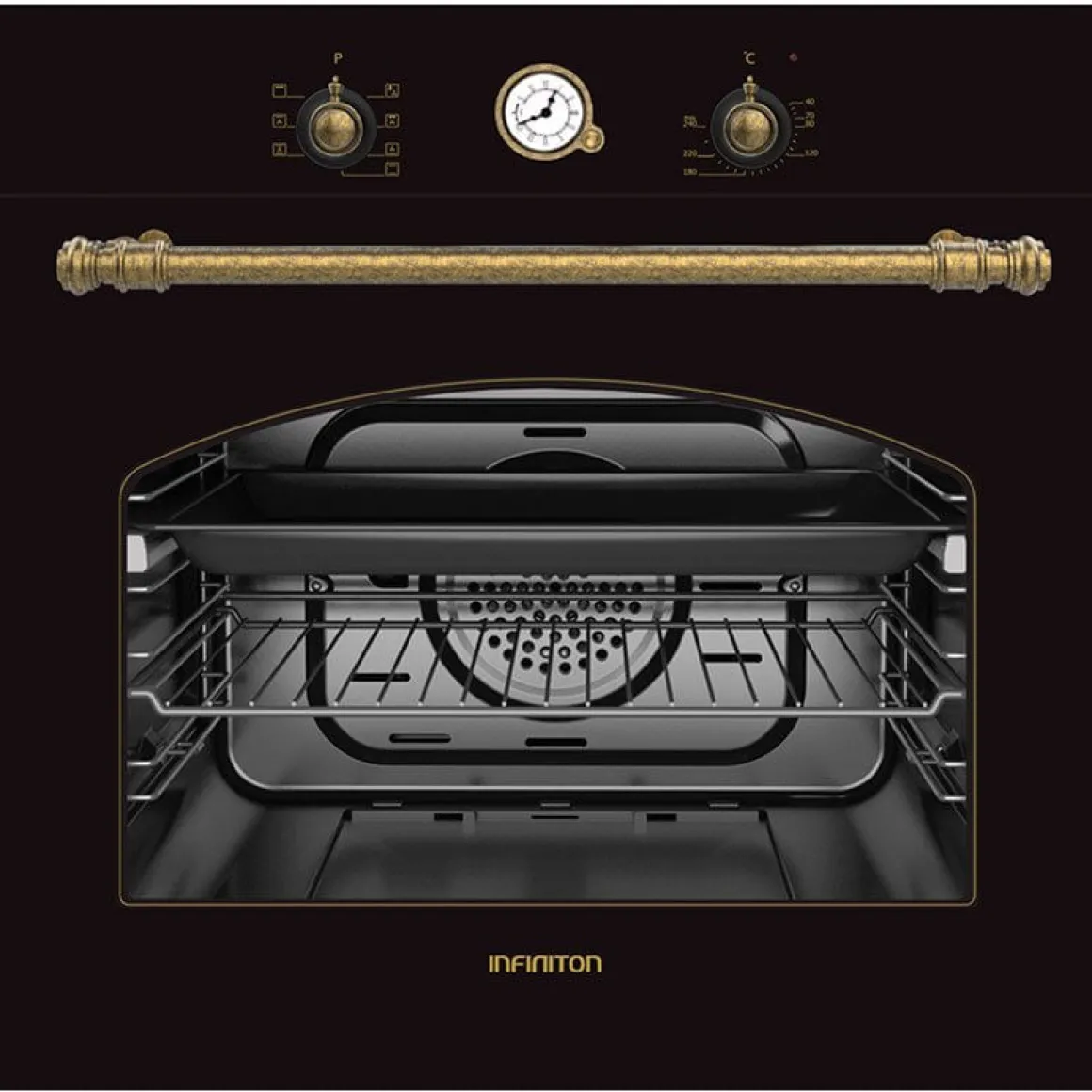 Horno Infiniton ROT70 64L 1800W 8 funciones negro/dorado 59,5x59,5x56,5 cm