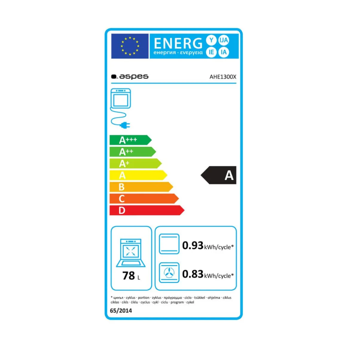Horno multifunción Aspes AHE1300X 78L 10 programas A negro 59,5 cm