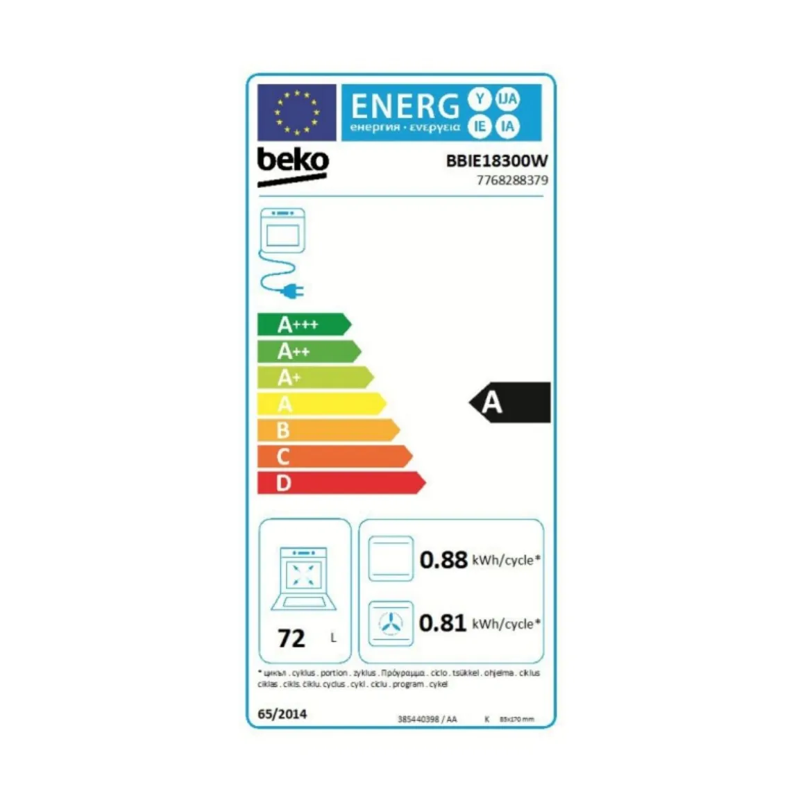 Horno multifunción Beko BBIE18300W 2400W 6 funciones blanco 59,4 cm