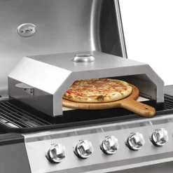 Horno para pizzas para barbacoa con piedra de cerámica inox 15,5x35x49 cm