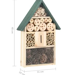 Hotel de insectos madera de abeto natural/verde 48x31x10 cm