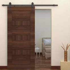 Instalación de rieles para puerta corredera marrón acero de carbono 200x4x0,8 cm