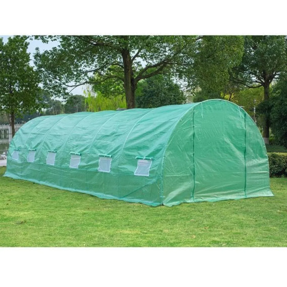 Invernadero de túnel Outsunny 12 ventanas con mosquitera verde 200x800x300 cm