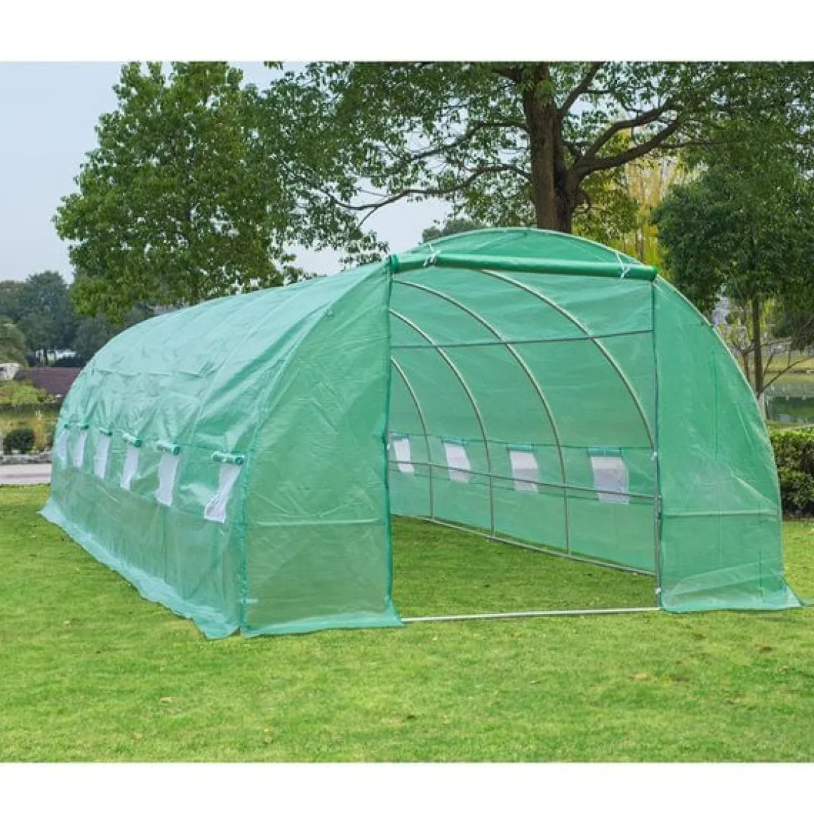 Invernadero de túnel Outsunny 12 ventanas con mosquitera verde 200x800x300 cm