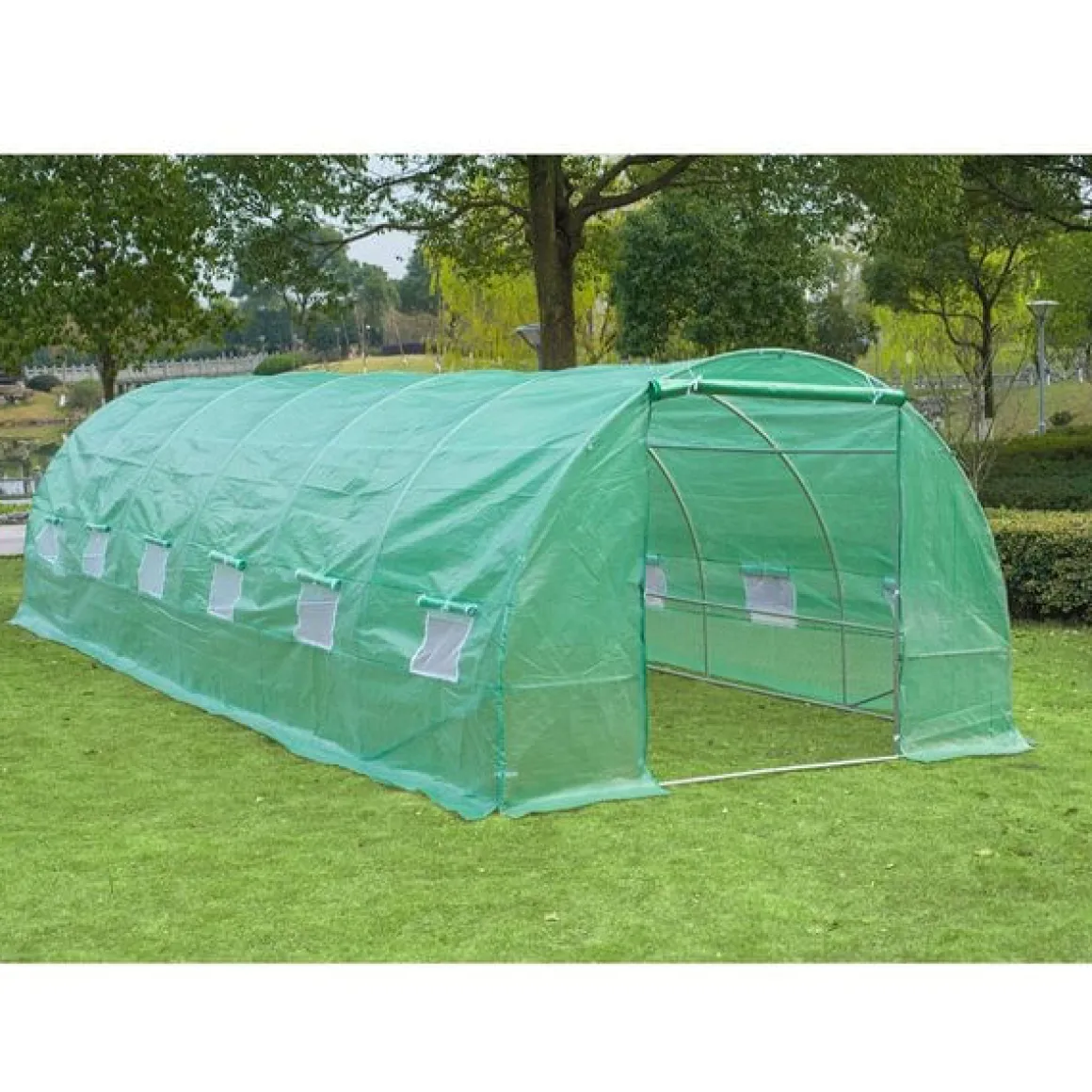 Invernadero de túnel Outsunny 12 ventanas con mosquitera verde 200x800x300 cm