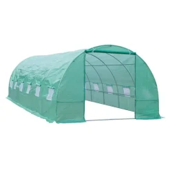 Invernadero de túnel Outsunny 12 ventanas con mosquitera verde 200x800x300 cm