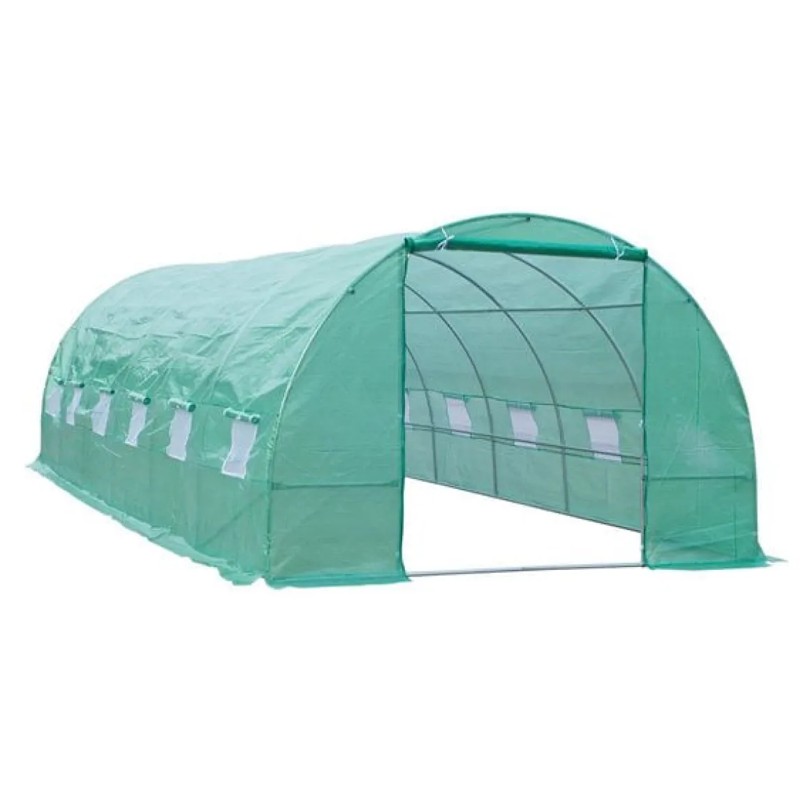 Invernadero de túnel Outsunny 12 ventanas con mosquitera verde 200x800x300 cm