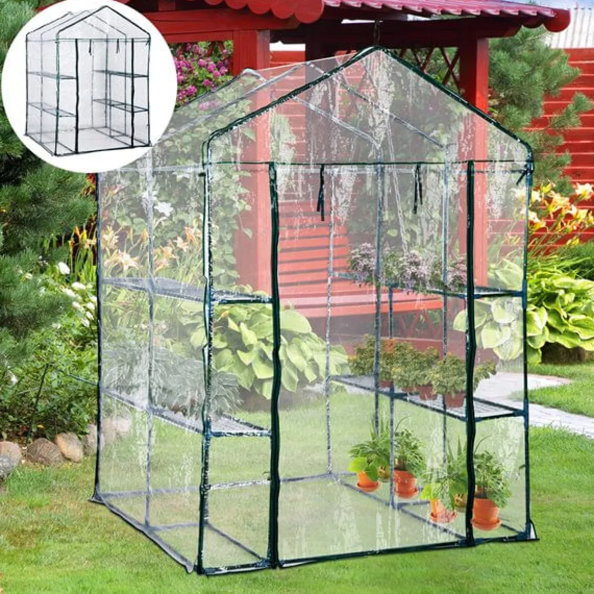 Invernadero Outsunny 3 pisos transparente 195x143x143 cm
