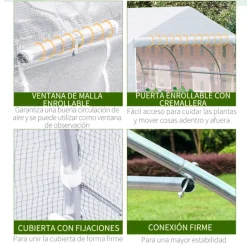Invernadero Outsunny tipo túnel 6 ventanas + mosquitera blanco 200x300x350 cm