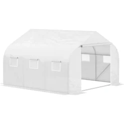 Invernadero Outsunny tipo túnel 6 ventanas + mosquitera blanco 200x300x350 cm
