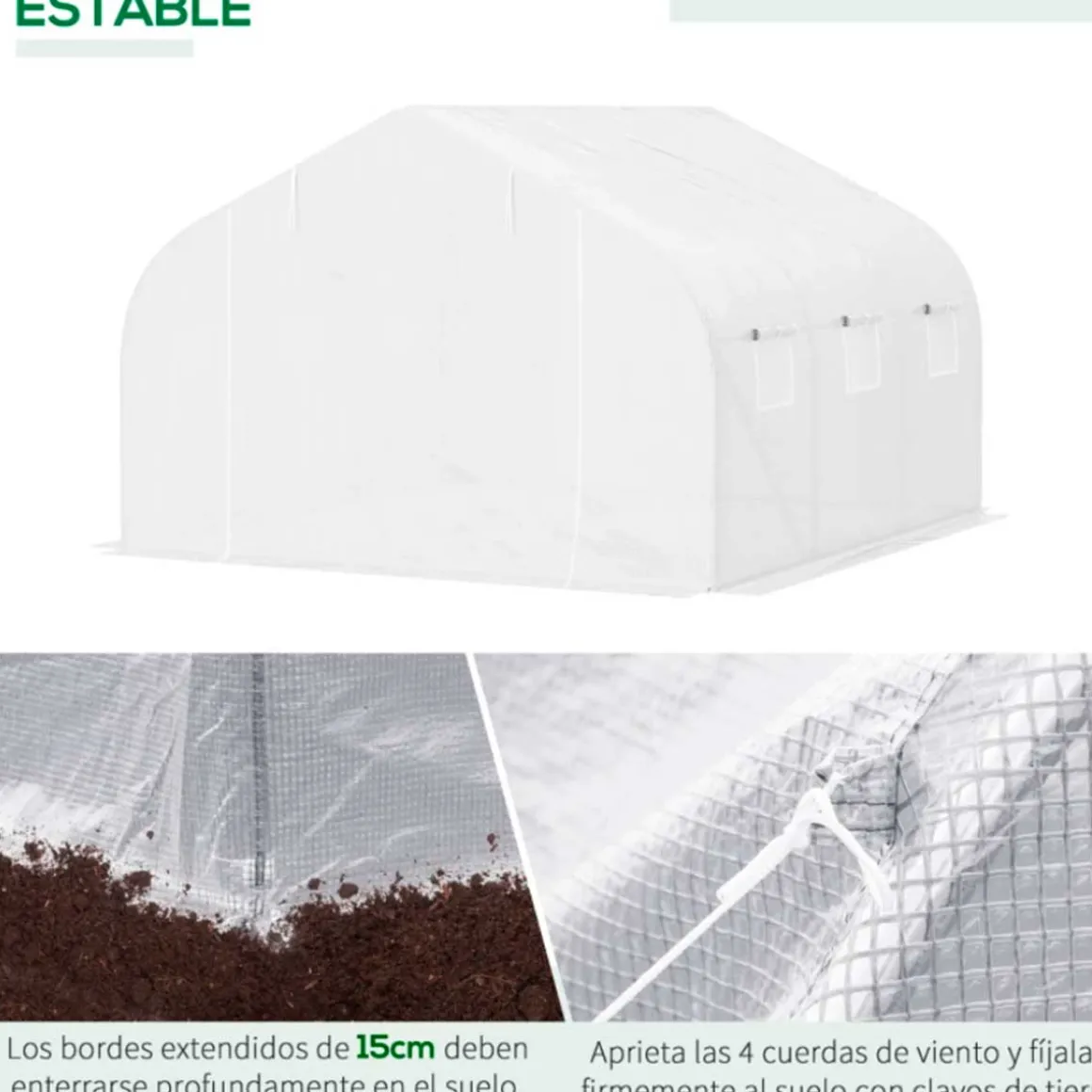 Invernadero Outsunny tipo túnel 6 ventanas + mosquitera blanco 200x300x350 cm