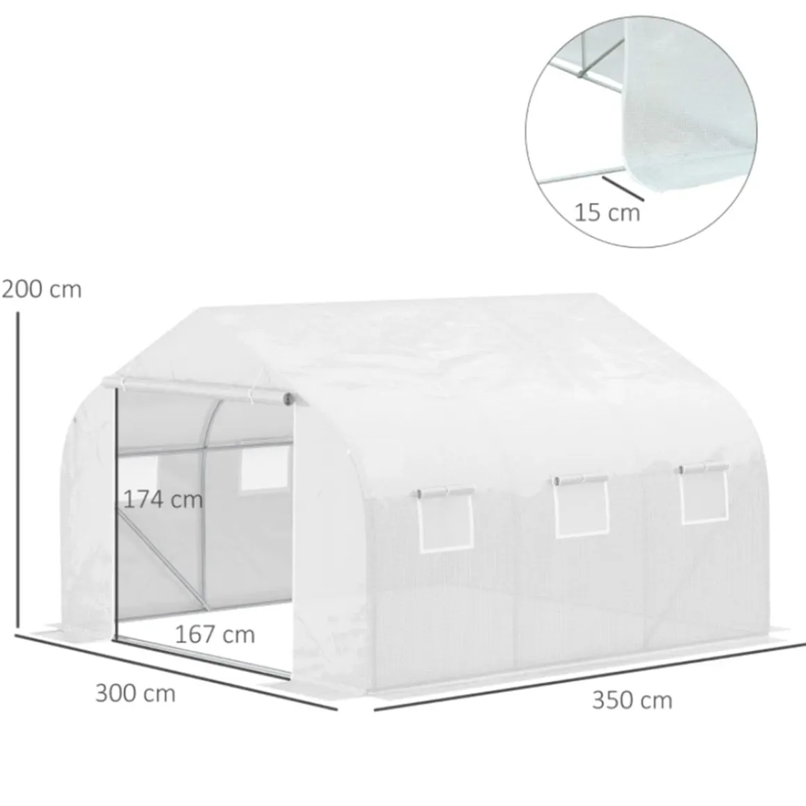 Invernadero Outsunny tipo túnel 6 ventanas + mosquitera blanco 200x300x350 cm
