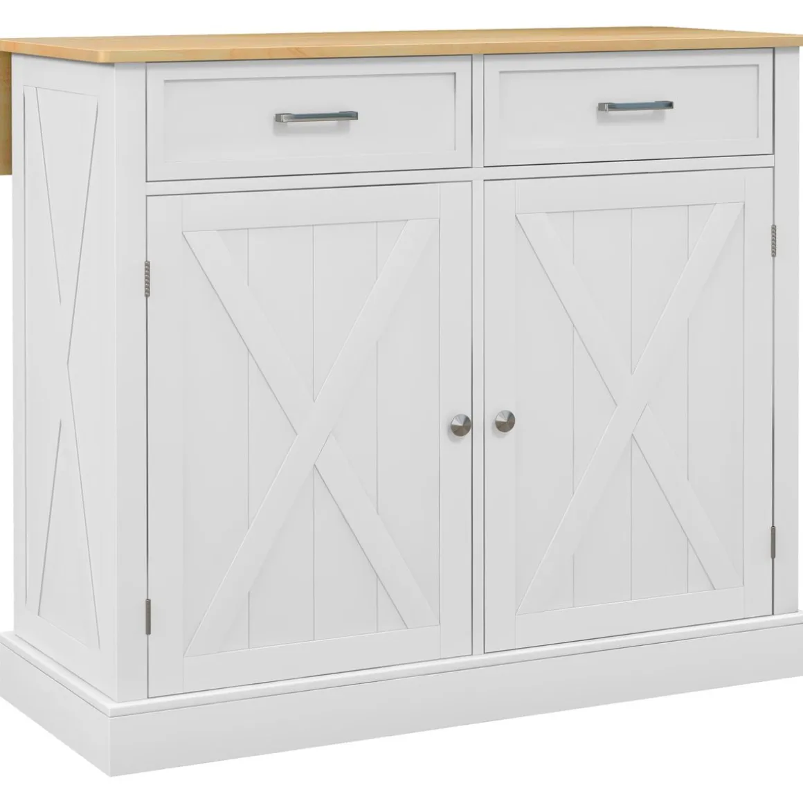 Isla de cocina Diluvio Homcom con encimera plegable 2 puertas + 2 cajones blanco 90,5x105x60 cm