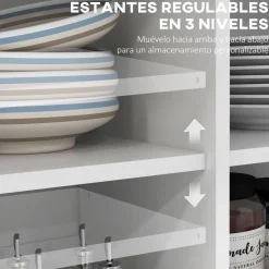 Isla de cocina Diluvio Homcom con encimera plegable 2 puertas + 2 cajones blanco 90,5x105x60 cm