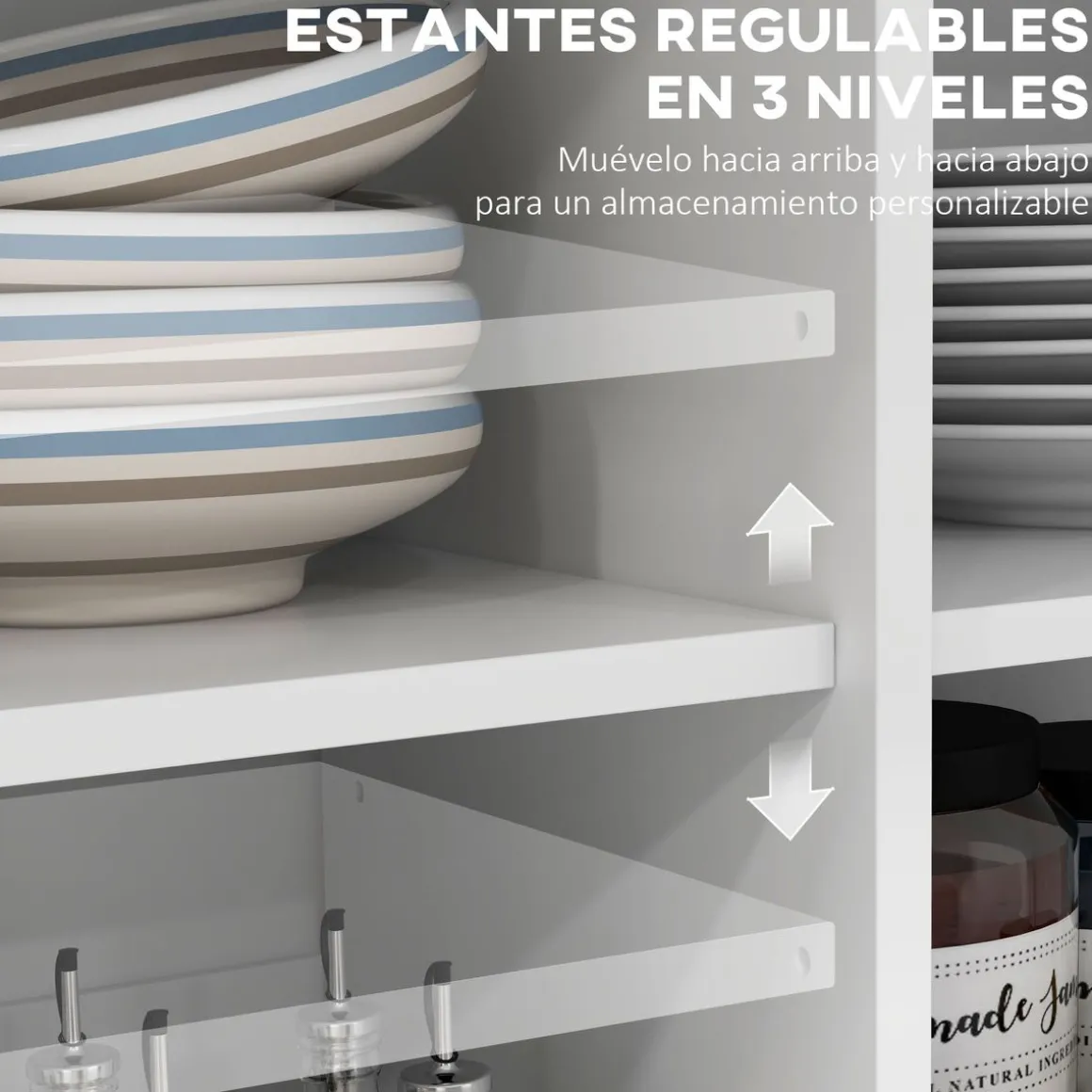 Isla de cocina Diluvio Homcom con encimera plegable 2 puertas + 2 cajones blanco 90,5x105x60 cm