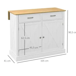 Isla de cocina Diluvio Homcom con encimera plegable 2 puertas + 2 cajones blanco 90,5x105x60 cm