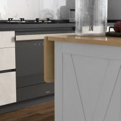 Isla de cocina Diluvio Homcom con encimera plegable 2 puertas + 2 cajones blanco 90,5x105x60 cm