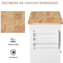 Isla de cocina Homcom 2 cajones 4 puertas especiero barra lateral blanco 82,5x111x44,5 cm