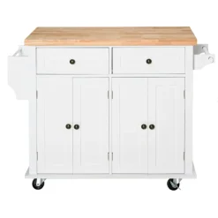 Isla de cocina Homcom 2 cajones 4 puertas especiero barra lateral blanco 82,5x111x44,5 cm