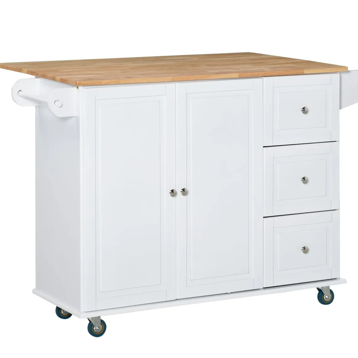Isla de cocina Kalos Homcom extensible con ruedas blanco 92,5x128,8x75,5 cm