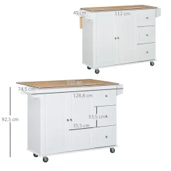 Isla de cocina Kalos Homcom extensible con ruedas blanco 92,5x128,8x75,5 cm
