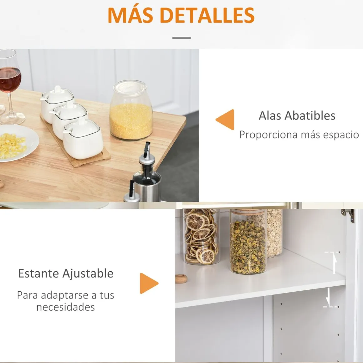 Isla de cocina Kalos Homcom extensible con ruedas blanco 92,5x128,8x75,5 cm