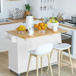 Isla de cocina Kalos Homcom extensible con ruedas blanco 92,5x128,8x75,5 cm