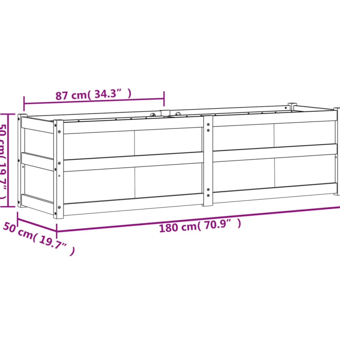 Jardinera Dienna madera maciza 50x180x50 cm