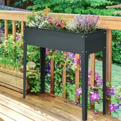 Jardinera elevada Outsunny rectangular gris ocuro 80x100x30 cm