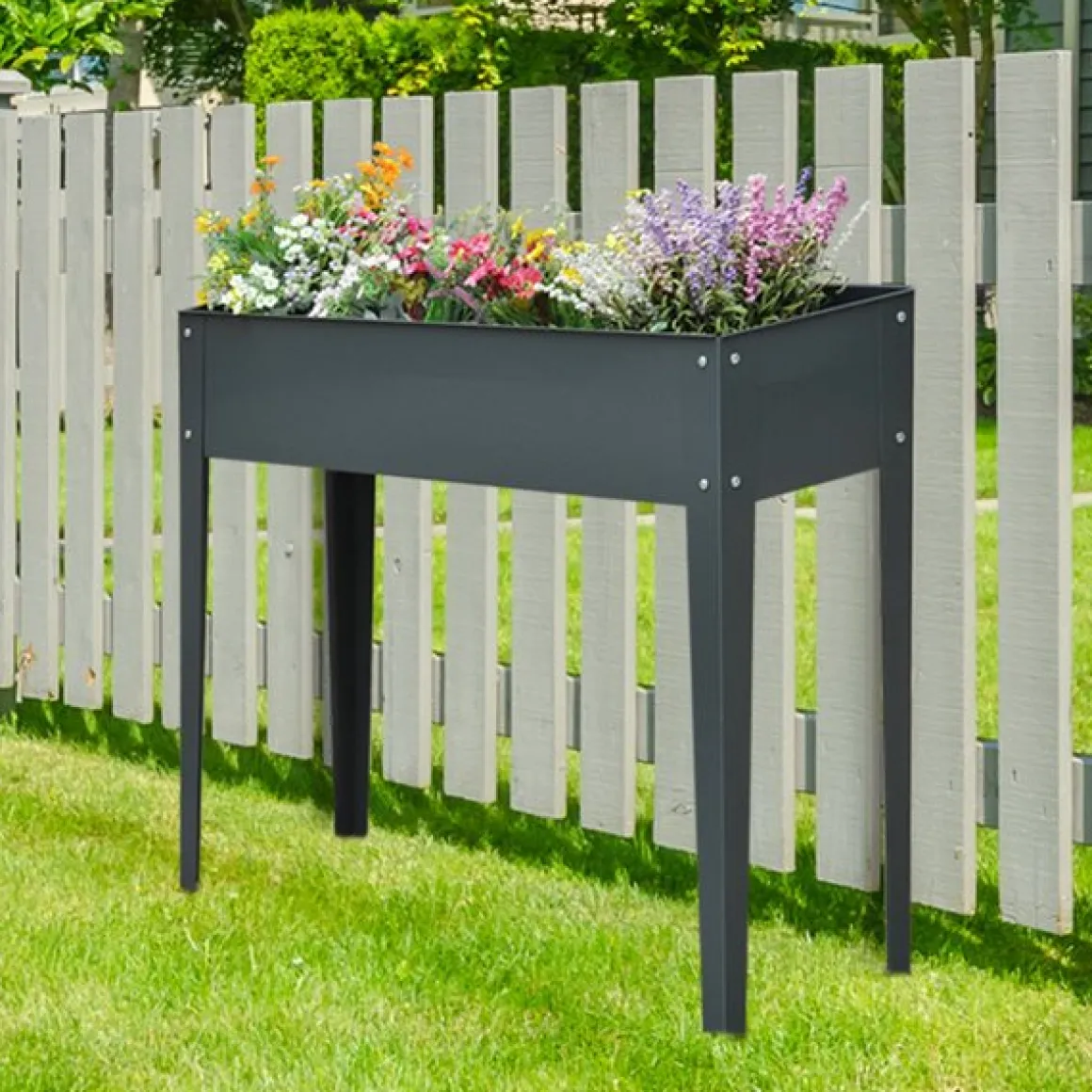 Jardinera elevada Outsunny rectangular gris ocuro 80x100x30 cm