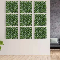 Jardín vertical artificial con flores verde/blanco 50x50 cm