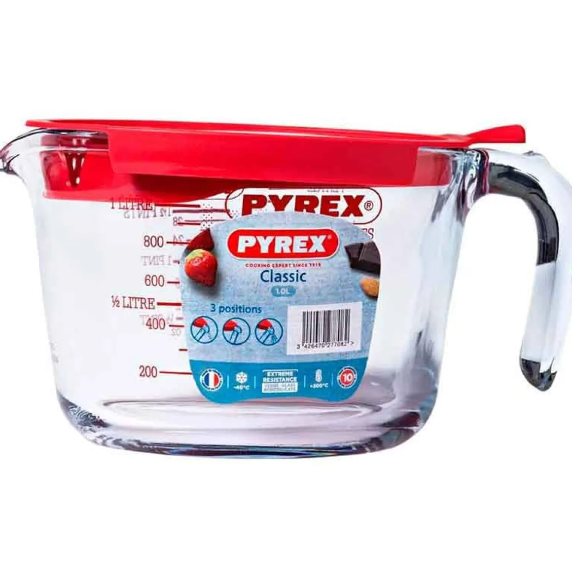 Jarra medidora Classic Pyrex con tapa 1L vidrio rojo