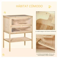 Jaula de madera para hámster PawHut 5 plataformas natural 80x60x40 cm