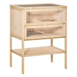 Jaula de madera para hámster PawHut 5 plataformas natural 80x60x40 cm