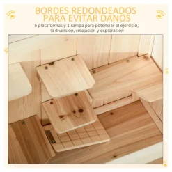 Jaula de madera para hámster PawHut 5 plataformas natural 80x60x40 cm