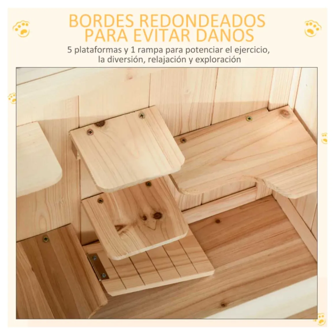 Jaula de madera para hámster PawHut 5 plataformas natural 80x60x40 cm