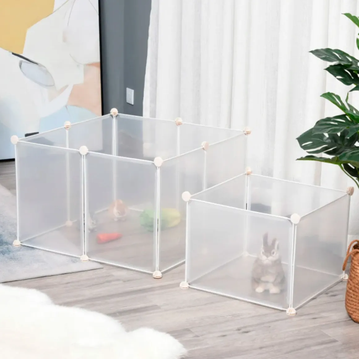 Jaula modular PawHut 12 paneles para conejos blanco 45x105x105 cm