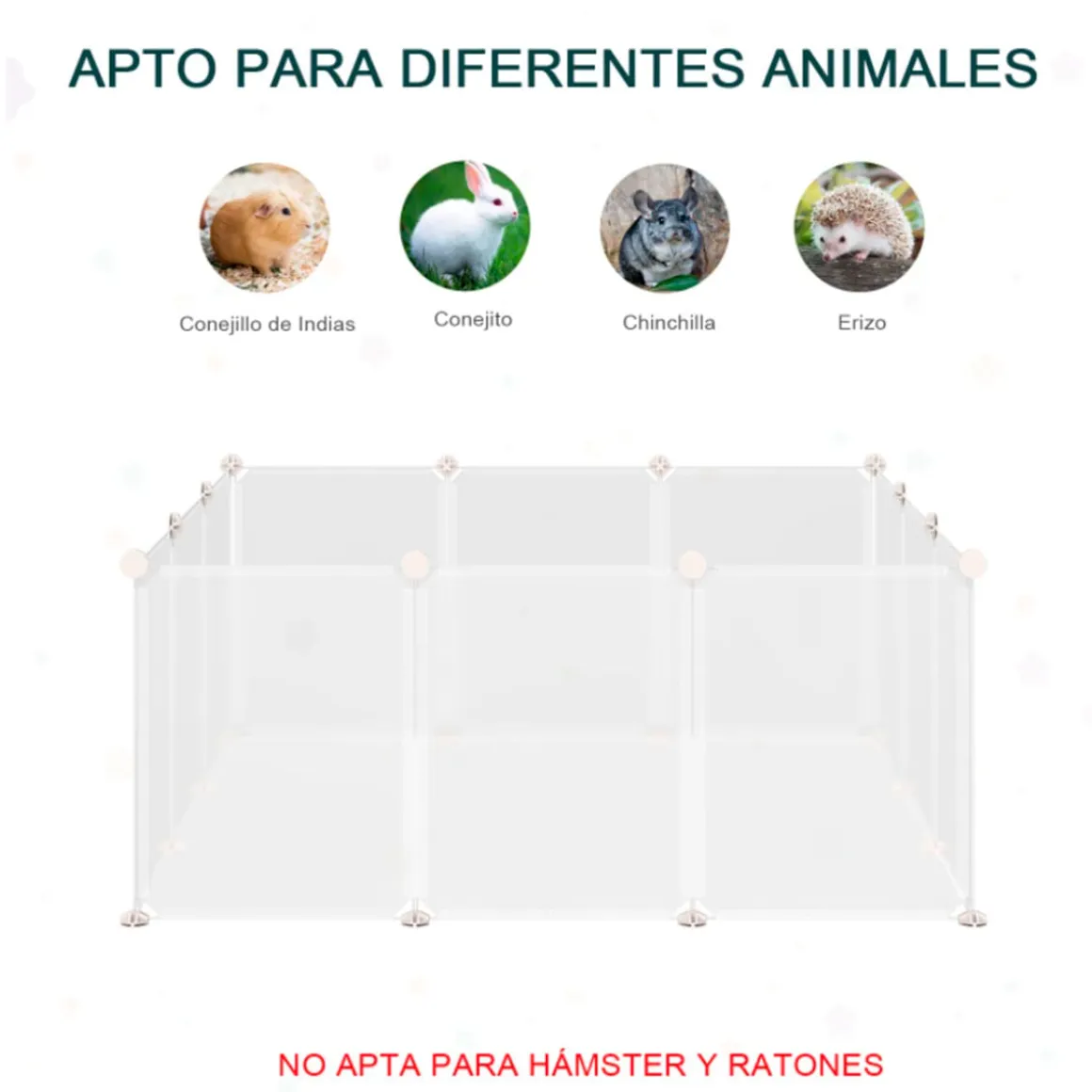 Jaula modular PawHut 12 paneles para conejos blanco 45x105x105 cm