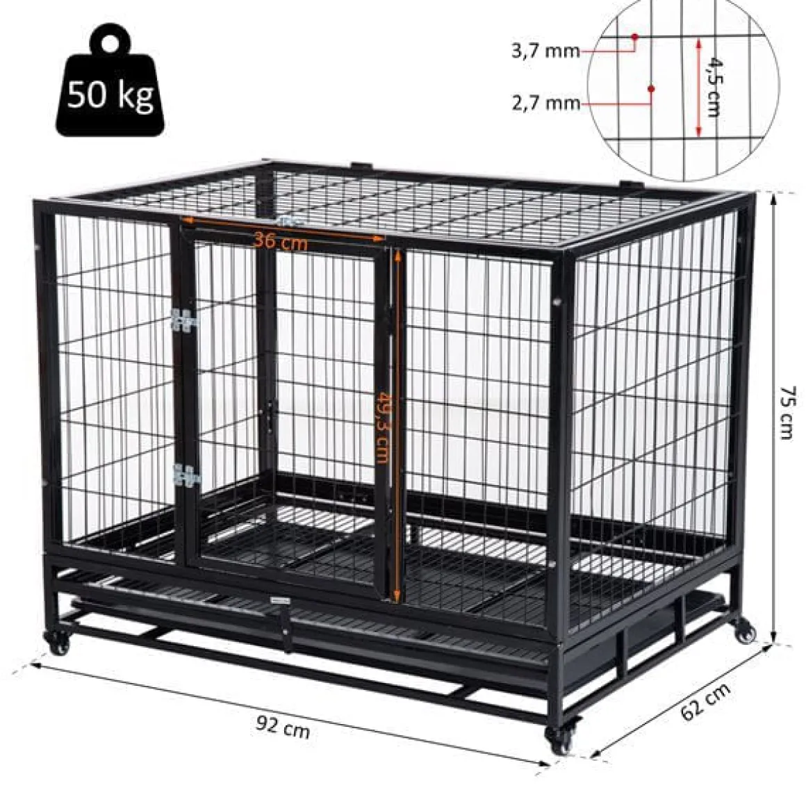 Jaula para perros PawHut aluminio negro 75x92x62 cm
